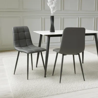 Grey Leather Effect Dining Chair with Tapered Metal Legs