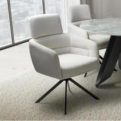 White Corduroy Fabric Swivel Dining Chair with Black Legs