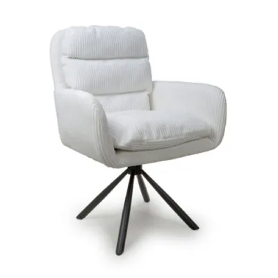 White Ribbed Corduroy Fabric 180 Degree Swivel Dining Chair