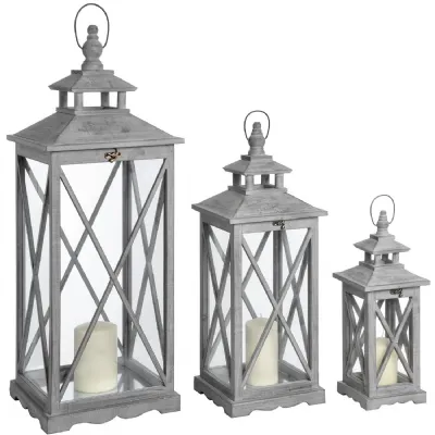 Washed Grey Wooden Pagoda Lanterns