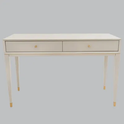 Ceramic Grey Wooden 2 Drawer Dressing Table Brass Trimmed