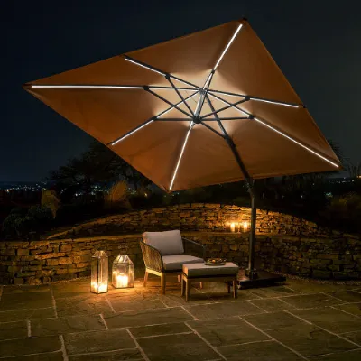 Taupe Fabric 3m Square Outdoor Cantilever Parasol with LED