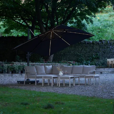Faded Black Fabric 3m Square Cantilever Parasol with LED
