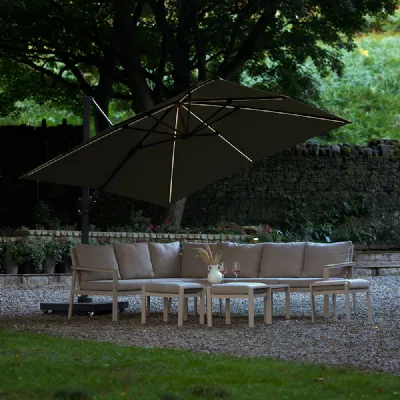 Green Fabric 3m Square Cantilever Parasol with LED