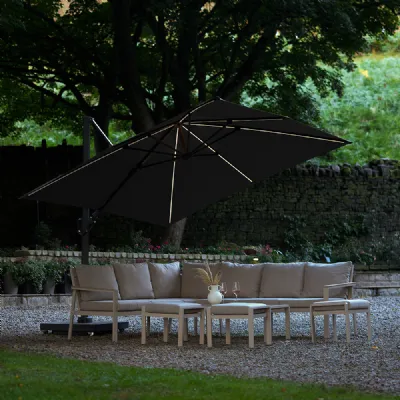 Manhattan Grey Fabric 3m Square Cantilever Parasol with LED