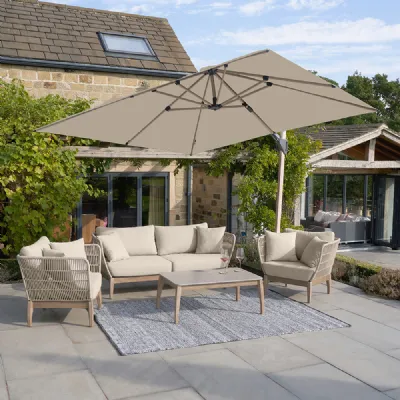 Champagne Fabric 3m Square Garden Cantilever Parasol