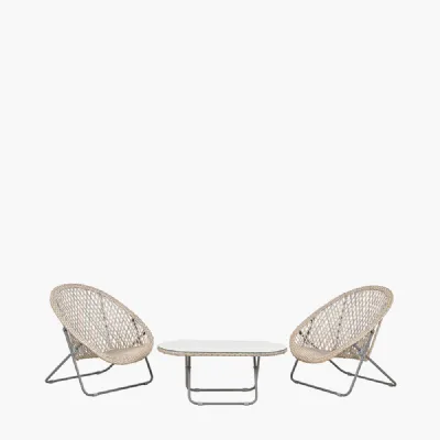 Tobs Outdoor Grey Foldable Loungers Set with Oval Table