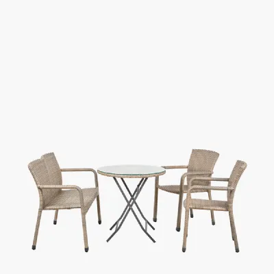 Tobs Outdoor Grey Synthetic Rattan Bench & Two Armchairs Bistro Set