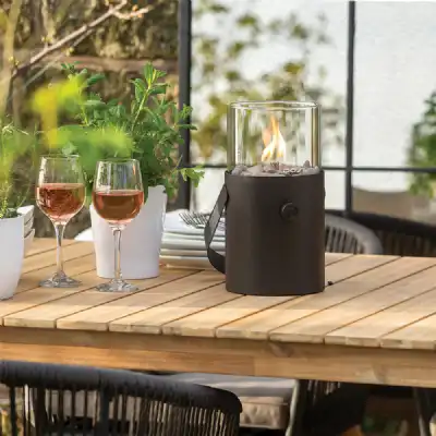 Black Metal Garden Round 30cm Portable Fire Lantern