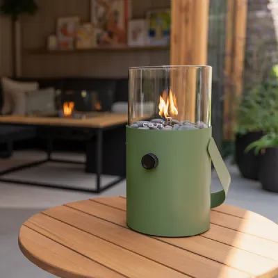Portable Green Outdoor Fire Lantern with Decorative Pebbles