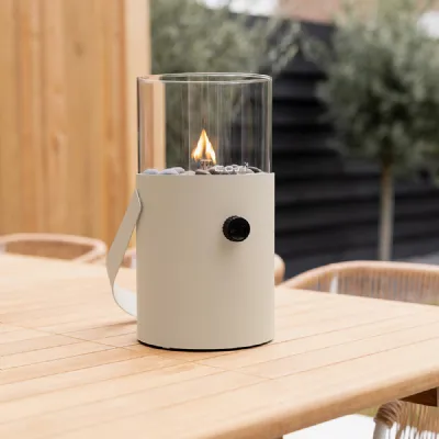 Portable Beige Outdoor Fire Lantern with Decorative Pebbles
