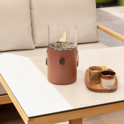 Portable Brown Outdoor Fire Lantern with Decorative Pebbles