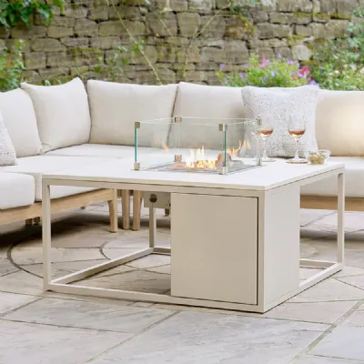 Beige Metal Outdoor 100cm Square Fire Pit Table
