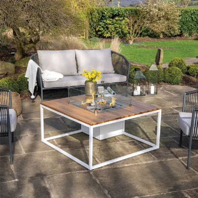 White Metal Garden 100cm Square Fire Pit Table
