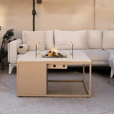 Beige Metal Outdoor 120cm Rectangular Fire Pit Table
