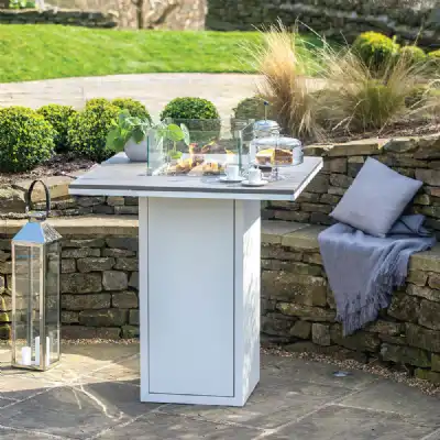 White Metal Garden Square 100cm Fire Pit Bar Table Grey Top