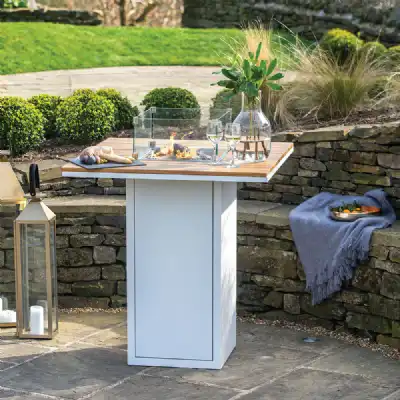 White Metal Garden Square 100cm Fire Pit Bar Table