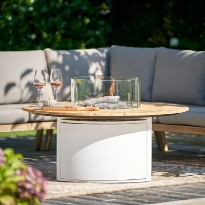 White Metal Garden 120cm Round Fire Pit Bar Table