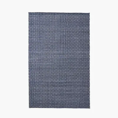 Indoor Outdoor Denim Blue and White Ikat Design Rug