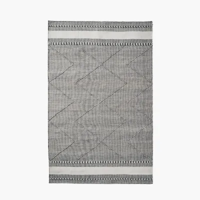 Indoor Outdoor Grey and White Plaited Stripe Design Rug