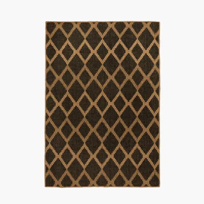 Indoor Outdoor Natural and Slate Grey Diamond Design Rug