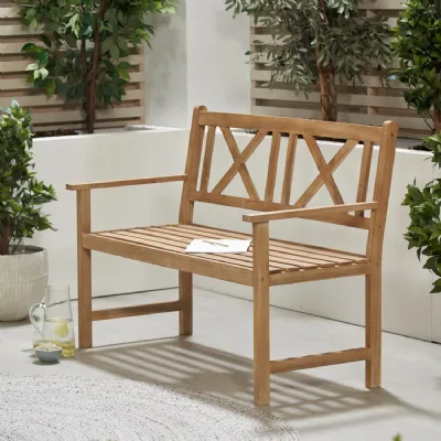 Light Teak Wood Outdoor 2 Seater Bench 120cm Wide