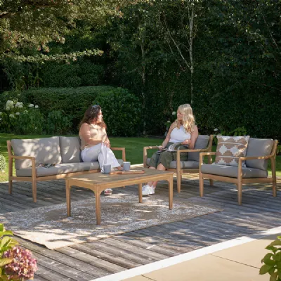 Taupe Fabric Garden 2 Seat Lounge Sofa Set with Coffee Table