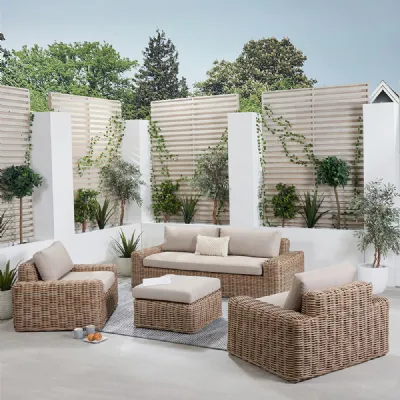 Natural Rattan Antique Outdoor Sofa Set with Footstool