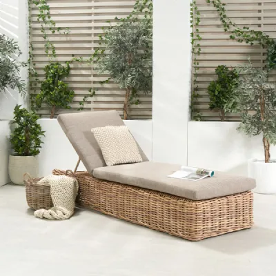Natural Rattan Outdoor Sunlounger