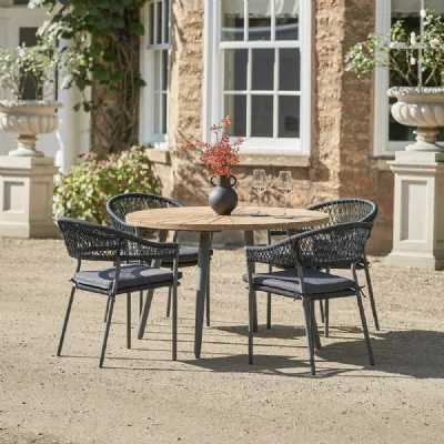 Light Teak Effect Wood 4 Seater Round Outdoor Dining Set