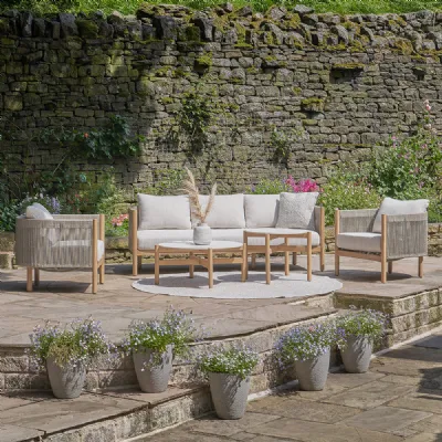 Outdoor Fabric Seating Set with 2 Round Coffee Table 5 Seat