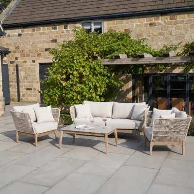 Rope Weave and Acacia Wood Outdoor Seating Set 4 Seater