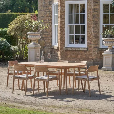 Outdoor 6 Seater Teak Dining Set with Season Proof Cushions