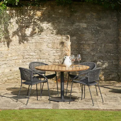 Black Rope Weave Outdoor 4 Seater Round Dining Set