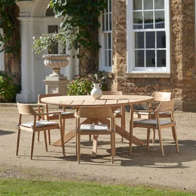 Outdoor 6 Seater Teak Dining Set with Season Proof Cushions