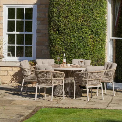 Natural Rattan Outdoor 6 Seater Round Dining Set