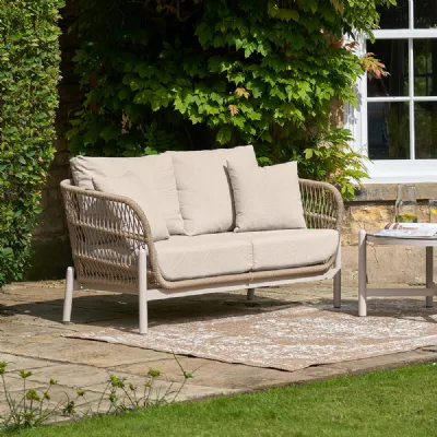 Natural Rope Weave 2 Seater Outdoor Garden Comfort Sofa