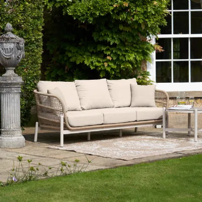 Light Putty Fabric 3 Seater Outdoor Garden Comfort Sofa