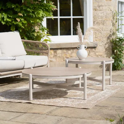 Latte Metal Outdoor Set of 2 Round Garden Tables
