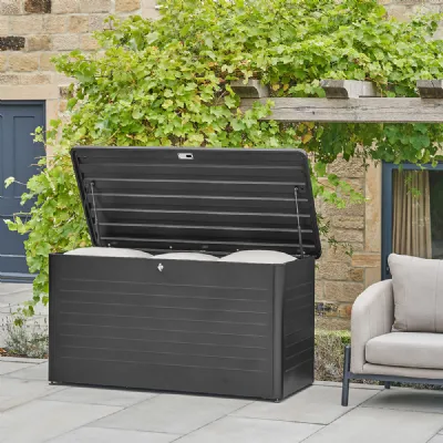 Black Steel Large Garden Cushion Storage Box