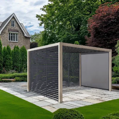 Teak Effect 3.5m x 3.5m Aluminium Pergola with Side Panels