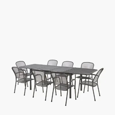 Grey Metal Extendable Rectangle 8 Seater Outdoor Dining Set