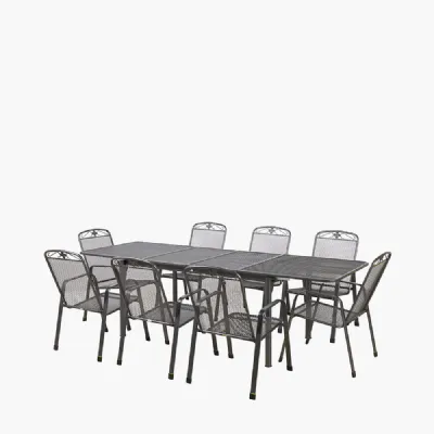 Dark Grey Extendable Rectangle 8 Seater Outdoor Dining Set