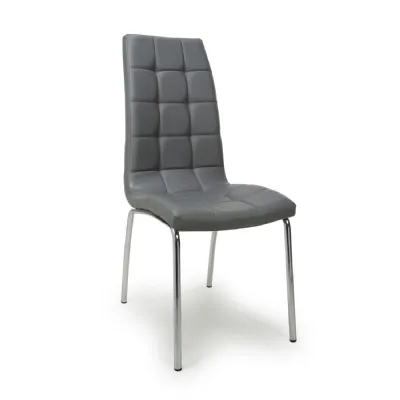 Grey Leather Effect Grid Patterned Dining Chair Chrome Legs
