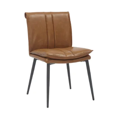 Tan Leather Effect Dining Chair with Black Metal Legs