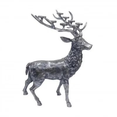 Majestic Silver XXL Deer Candle Holder in Aluminium Finish