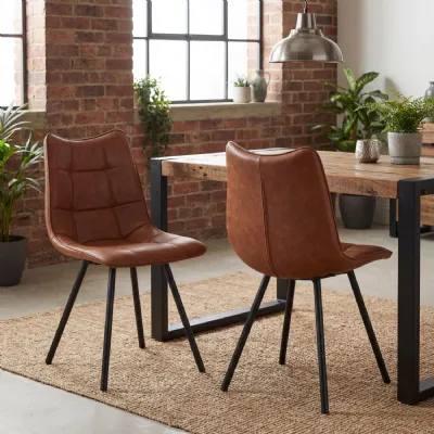 Tan Leather Effect Fabric Dining Chair Black Metal Legs