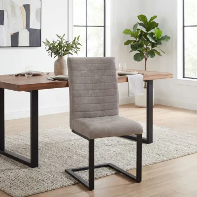 Grey Leather Effect Dining Chair Metal Cantilever Legs