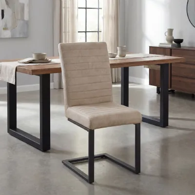 Beige Leather Effect Dining Chair Metal Cantilever Legs