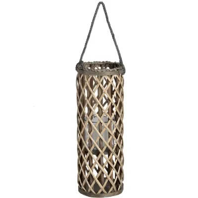 Small Wicker Lantern with Glass Hurricane